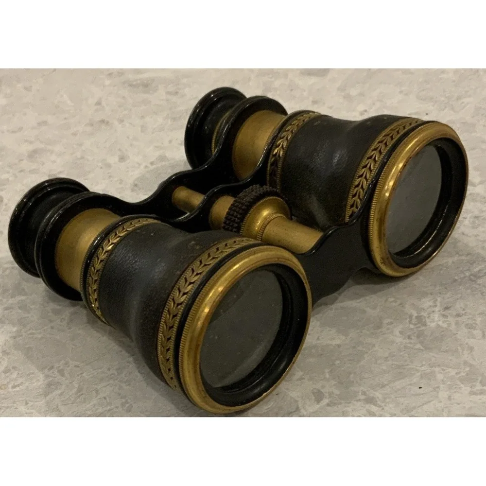 Antique France Style Brass & Black Opera Theater Glasses - Clear Lenses